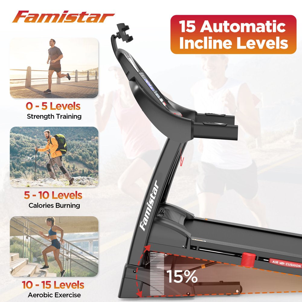 4.5HP Folding Treadmill Clearance for Home with 15 Auto Incline, Smart APP, 300Lbs, Hifi Bluetooth Speakers, 64 Programs, 10MPH Speed, Foldable Eletreadmill Running Machine, Knee Strap Gift